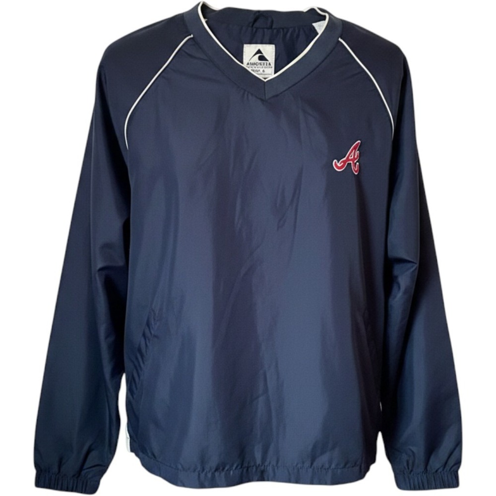Augusta Sportswear Atlanta Braves Windbreaker Pullover Navy Blue Mens XL V-Neck
